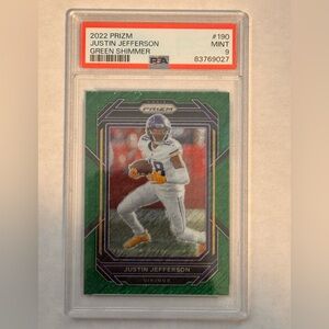 2022 Justin Jefferson Prizm Green Shimmer #190 PSA 9 Vikings
